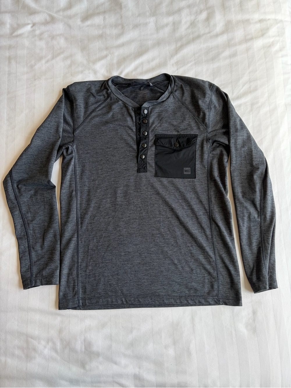 MEC - long-sleeve henley shirt. Black and grey